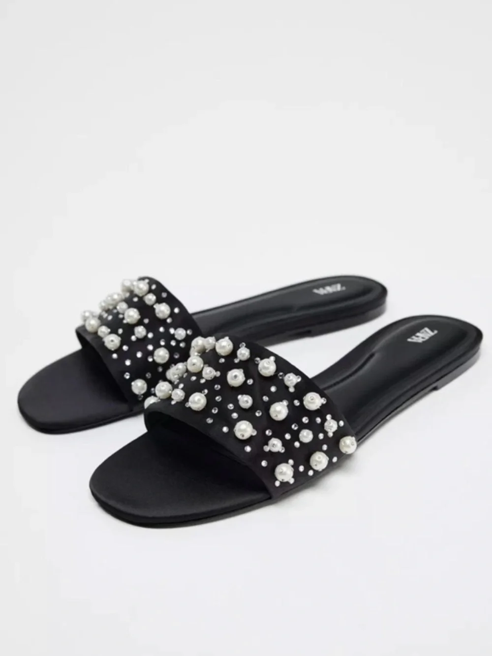 Zara Black Pearl-Embellished Slide Sandals - Picture 2 of 5